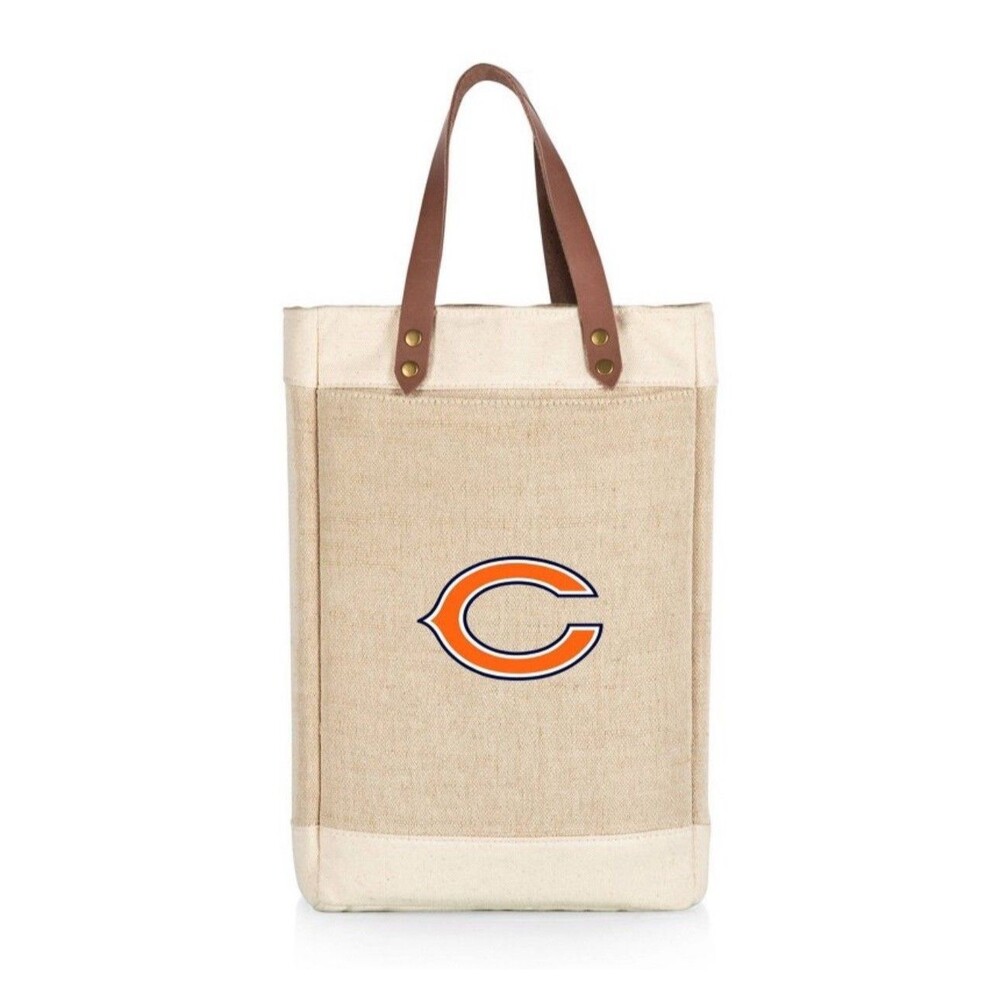 NFL Chicago Bears Pinot Jute Insulated Wine Bag Beige Tailgating Super Bowl